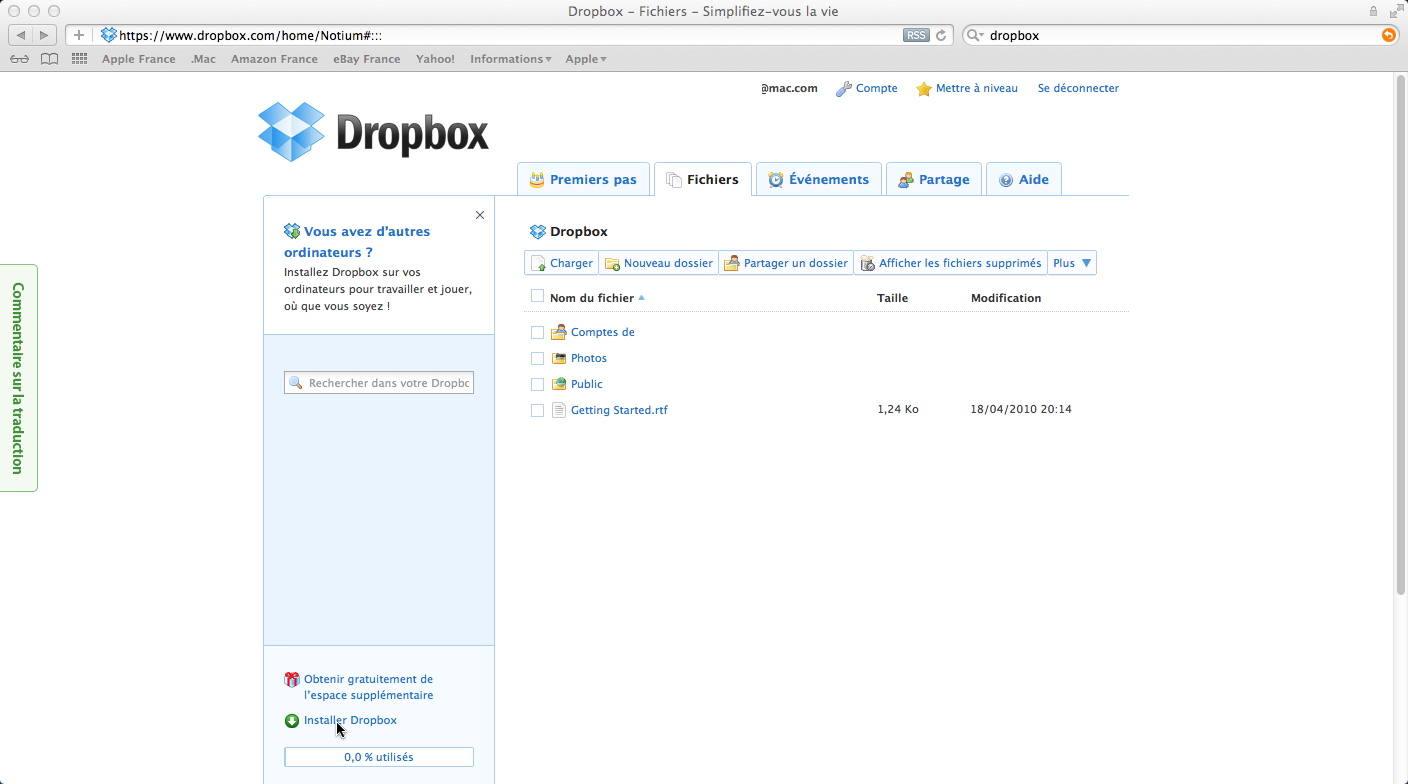 Page internet Dropbox