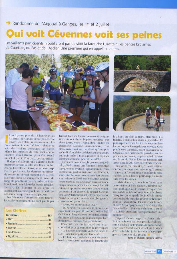 Article sur le BCMF "Aigoual" de la revue Cyclotourisme de la FFCT